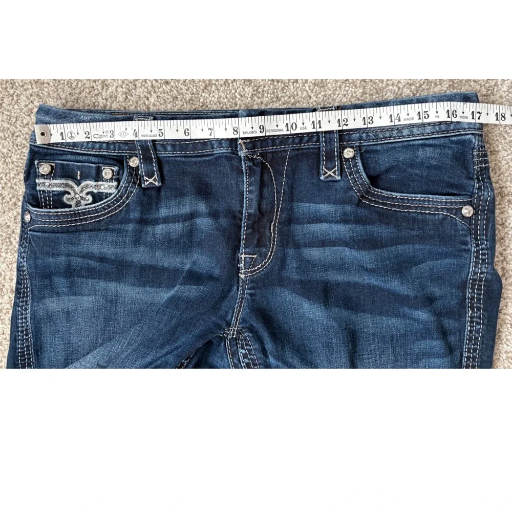 Rock Revival Western Y2K Iselin Easy Boot Jeans 31 Dark Wash Rhinestone - Picture 9 of 10